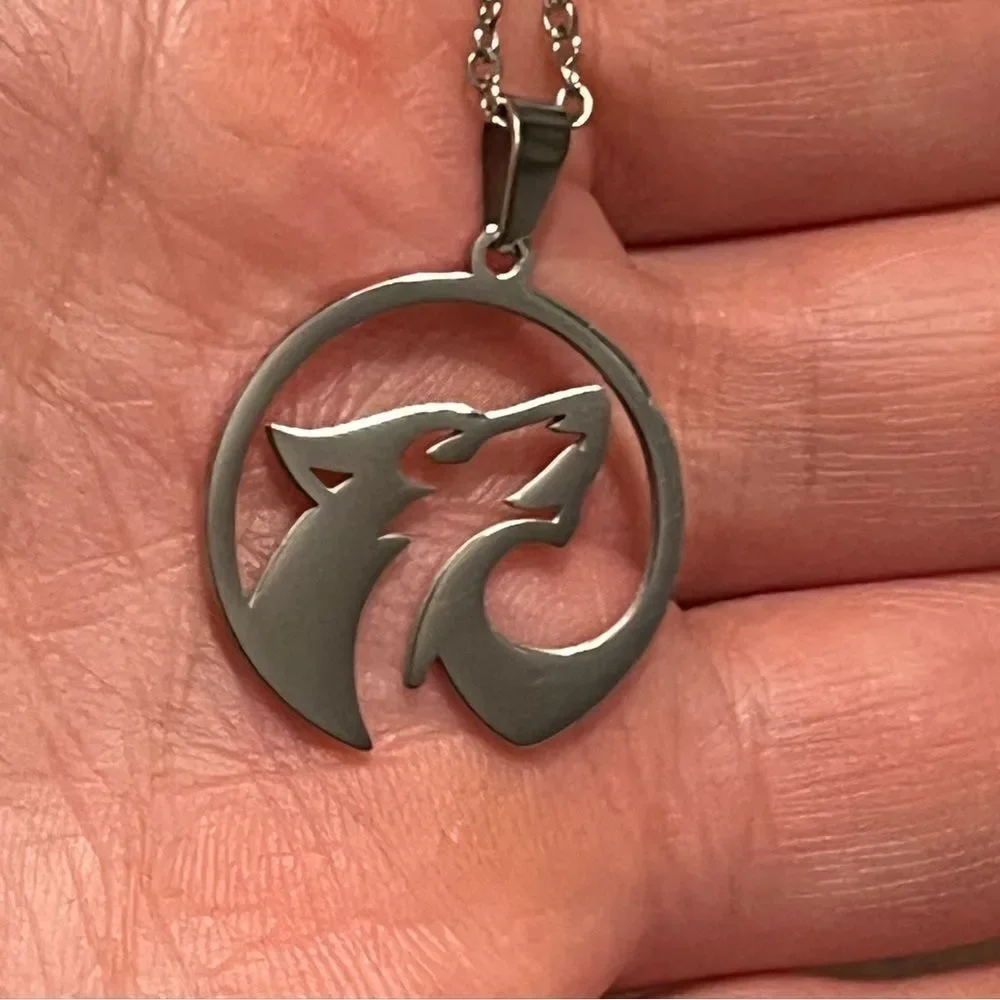 Men's‎ Stainless Steel Wolf Animal Pendant necklace with double chain